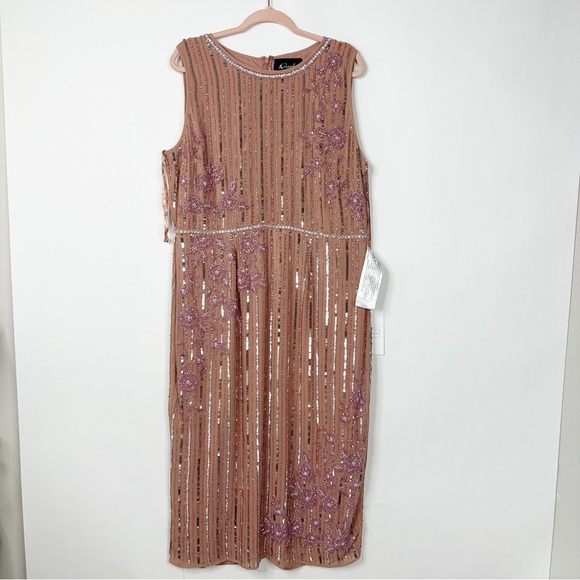 NWT Striped Floral Embellished Sleeveless Midi Dress Rose Sz 16 - Picture 4 of 11